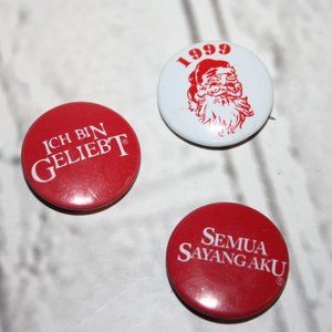 🎯 Red & White Retro Vintage Button Pins · Set of 3 · 1"